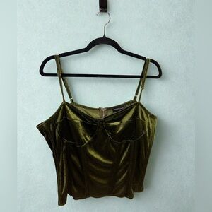 PrettyLittleThing Womens Green Spaghetti Velvet Sleeveless Crop Top Size 16